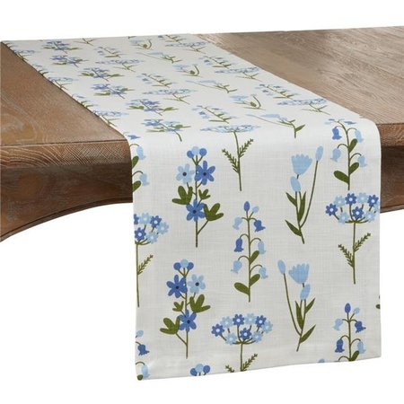 SARO LIFESTYLE SARO 624.BL1472B 14 x 72 in. Oblong Cotton Table Runner with Blue Floral Design 624.BL1472B